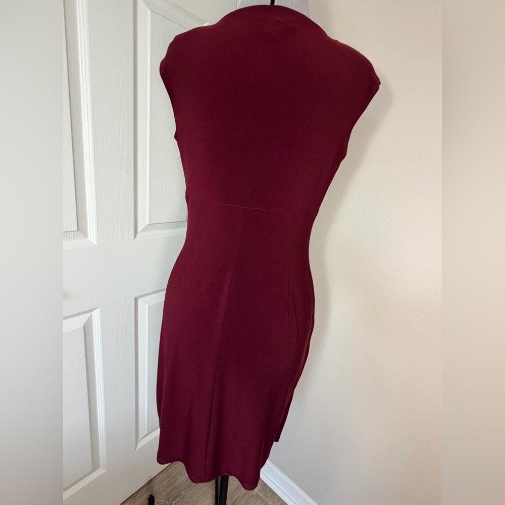 Polo by Ralph Lauren Sleeveless V-Neck Ruched Midi Dress in Burgundy - Picture 5 of 10